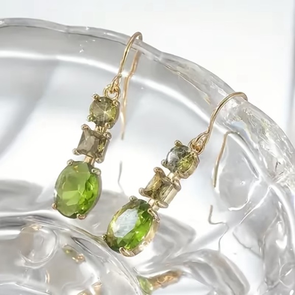 Green and Gold Drop Earrings - Picture 2 of 4